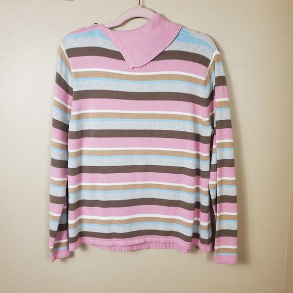 Crazy Horse Horizontal Striped Button Shoulder Turtle Neck Sweater Size XL - Picture 6 of 11